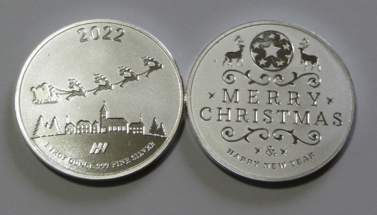 CHRISTMAS SILVER ROUND 1 OUNCE 2022 .999 FINE LOT IS FOR ONE PICTURE SHOWS