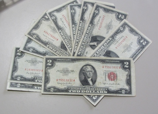 LOT OF 10 $2 RED SEAL NOTES
