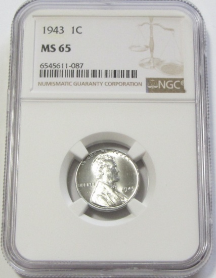 1943 STEEL WHEAT CENT NGC 65 GEM