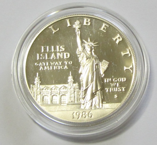 $1 ELLIS ISLAND SILVER 1986