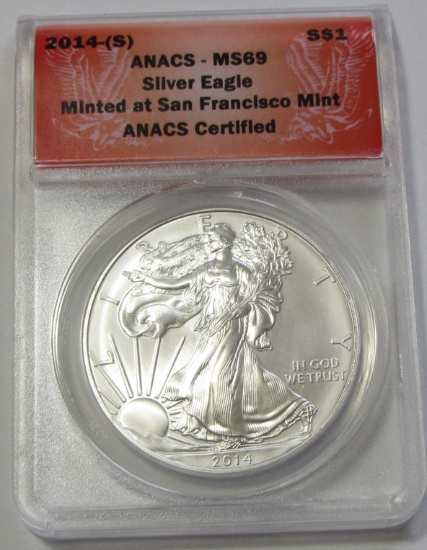 2014 SILVER EAGLE $1 ANACS 69