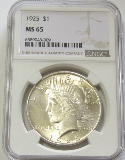 GEM $1 1925 PEACE DOLLAR NGC MS 65