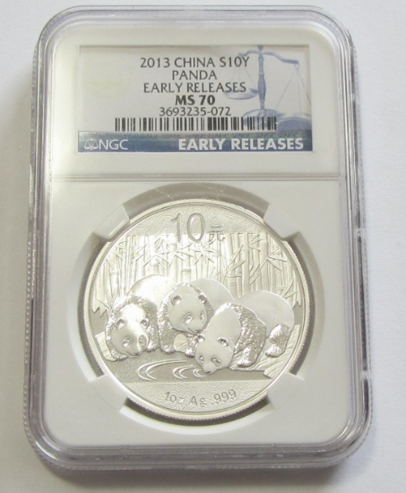 2013 SILVER PANDA NGC PERFECT MS 70