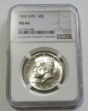 1965 SMS KENNEDY HALF NGC MS 66 BLAZING COIN
