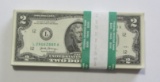 PACK OF 100 $2 FEDERAL RESERVE NOTES BEP BAND UNCIRCULATED ALL CONSECUTIVE