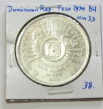 UNCIRCULATED SILVER DOMINICAN PESO 1974 KM-35