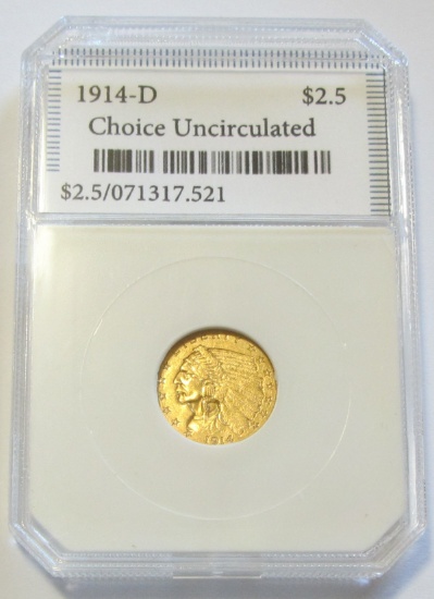 GOLD $2.5 1914-D QUARTER INDIAN EAGLE CHOICE UNC