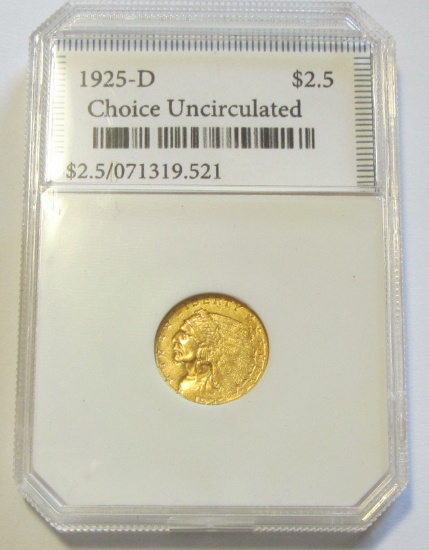 $2.5 GOLD 1925-D CHOICE QUARTER INDIAN EAGLE
