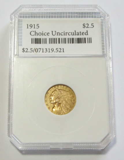 GOLD $2.5 1915 CHOICE UNCIRCULATED QUARTER INDIAN EAGLE