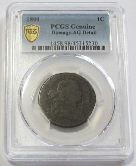 1801 EARLY DRAPED LARGE CENT PCGS AG