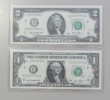 GEM EXACT SAME MATCHING SERIAL NUMBERS $1 AND $2 SAME DISTRICT