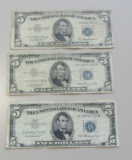 LOT OF 3 $5 SILVER CERTIFICATES