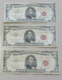 LOT OF 3 $5 RED SEALS