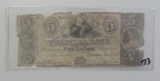 $5 UNADILLA BANK OBSOLETE 1851