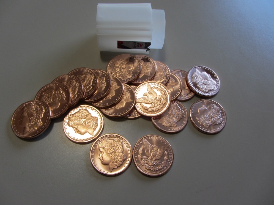 ROLL 20 MORGAN COPPER ROUNDS 20 COINS 1 OUNCE EACH