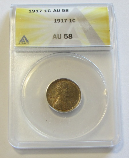 1917 WHEAT CENT ANACS AU 58