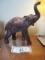 Carved Wooden Elephant with Glass Eyes and Leather Ears