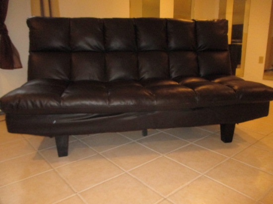 Bonded Leather Sofa - Opens to Bed- 6' X 4' Opened