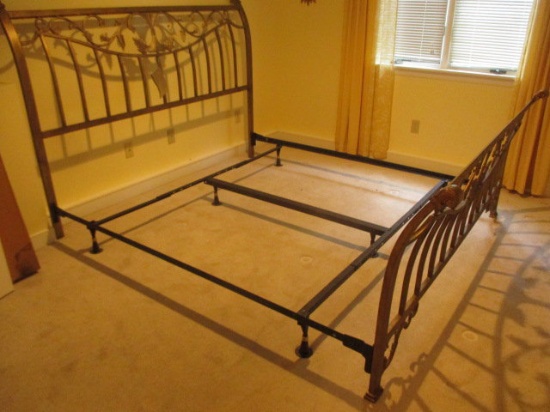 Metal King Size Sleigh Bed - Art Nouveau Style - Maker's Tag - originally $525