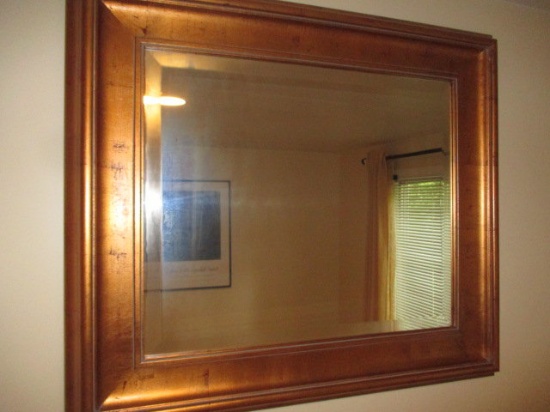 Gold Colored Beveled Glass Wall Mirror with Box 33" X 29"