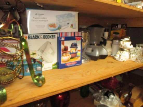 Kitchenware: Black and Decker Mixer, Metal Figural Dog Wine Bottle Holder, etc.