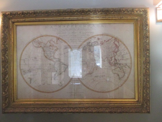 La Mappe-Monde in Ornate Gold Frame 46" X 33"