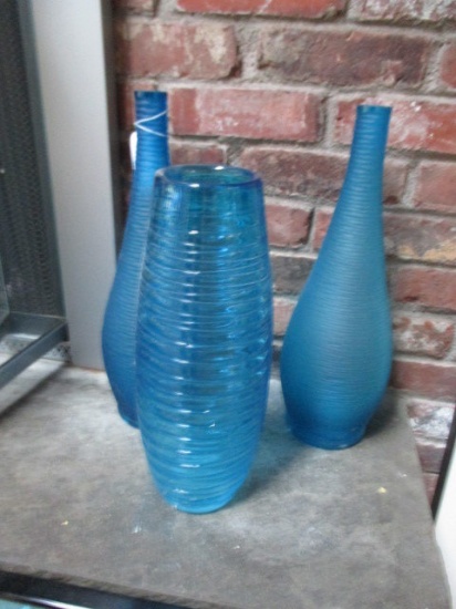 Decorative Blue Glass Vases 16" and 14"