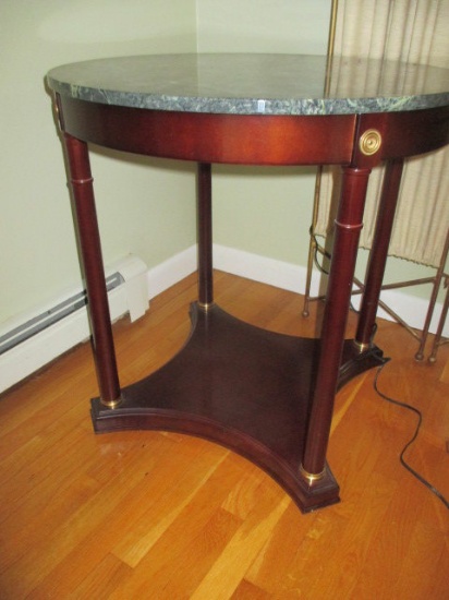 Marbletop Empire Style 4 Leg Round Table 29" X 30"