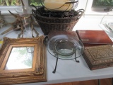 Gold Framed Mirror, Inlaid Box, Leather Toiletries Case, etc.