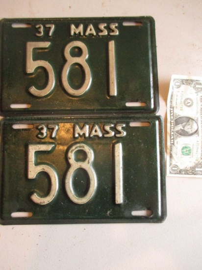 1937 Masssachusetts Low Number License Plates