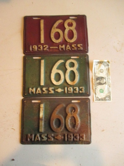 Pair Low Number 1933 License Plates and a 1932 Plate