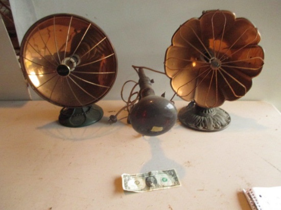 2 Vintage Electric Heaters and Lamp with Heat-ray Bulb