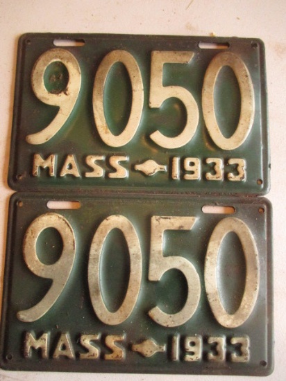 2 Low Number Massachusetts 1933 License Plates