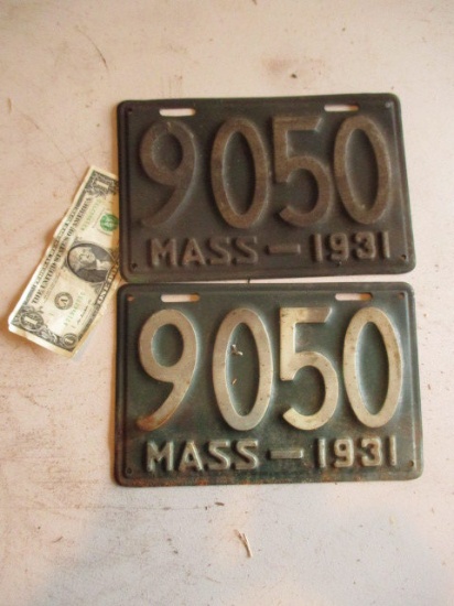 Pair 1931 Low Number Massachusetts License Plates