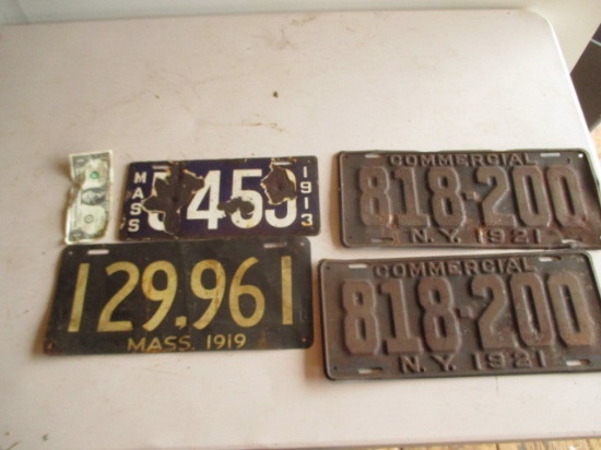 Massachusetts Porcelain license Plates, 1921 New York Commercial Plates, etc.