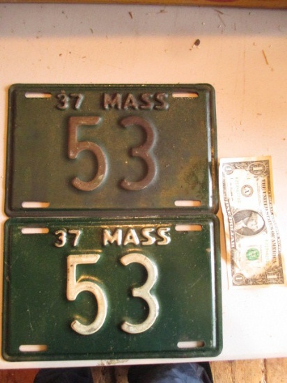 Massachusetts Low Number 1937 License Plates
