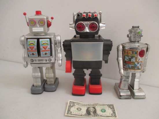 Tin Battery Op Robot, Plastic Robot/Missile Laucher and Durham Industries Robot