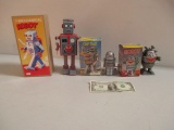 3 Tin Robots with Boxes