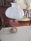Cranberry and Opalescent Glass Electrified Oil Lamp