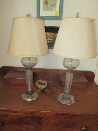Etched Glass and Metal Lamps (Bases are Different) 24"