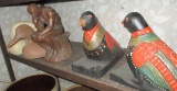 Wooden Birds, Ducks and Chalk Figure