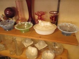 Opalescent Lace, Milk Glass Covered Cow Bowl and Other Glassware