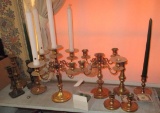Brass Pushup Candlesticks, Candelabra and Assorted Candle Holders