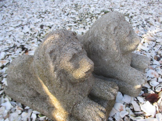 2 Lion Cement Garden Statues 17"