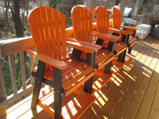 4 Orange and Black Wooden Deck Chairs 49"