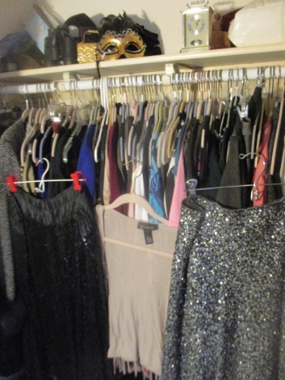 Closet full retro clothes, purses etc.  Some clothes med. & large shoes 8 to 9