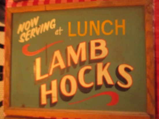 Lamb hocks lunch sign paint on chalkboard 24" X 18"- staining