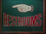 Vintage fiberboard restrooms sign 22