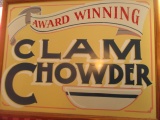 Award winning clam chowder fiberboard sign staining 25 1/2