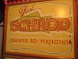 Schrod cooked to perfection  fiberboard sign staining 25 1/2